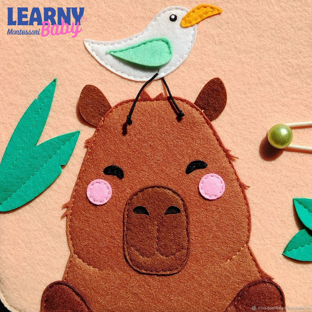 Personalized Capybara Busy Book for Toddlers, Handmade Felt Quiet Book, Animal Activity Book, Montessori Sensory Baby Toy QBLB73