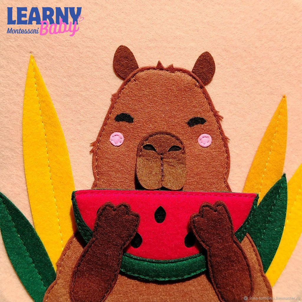 Personalized Capybara Busy Book for Toddlers, Handmade Felt Quiet Book, Animal Activity Book, Montessori Sensory Baby Toy QBLB73