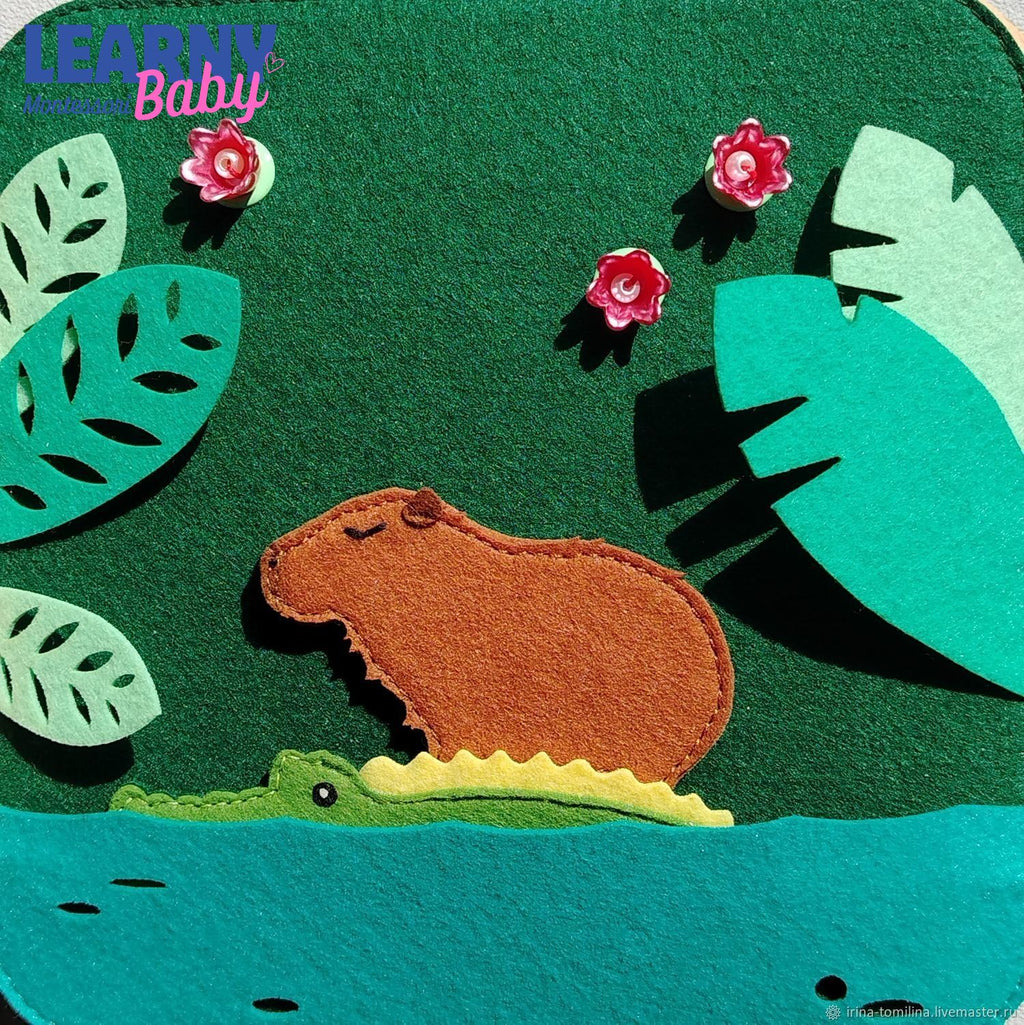 Personalized Capybara Busy Book for Toddlers, Handmade Felt Quiet Book, Animal Activity Book, Montessori Sensory Baby Toy QBLB73