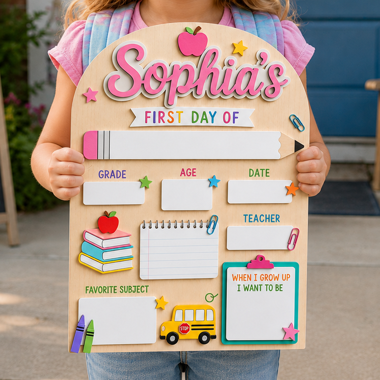 Custom School Bus First Day of School Sign, Personalized Back to School Board, Kids Dry Erase School Photo Prop