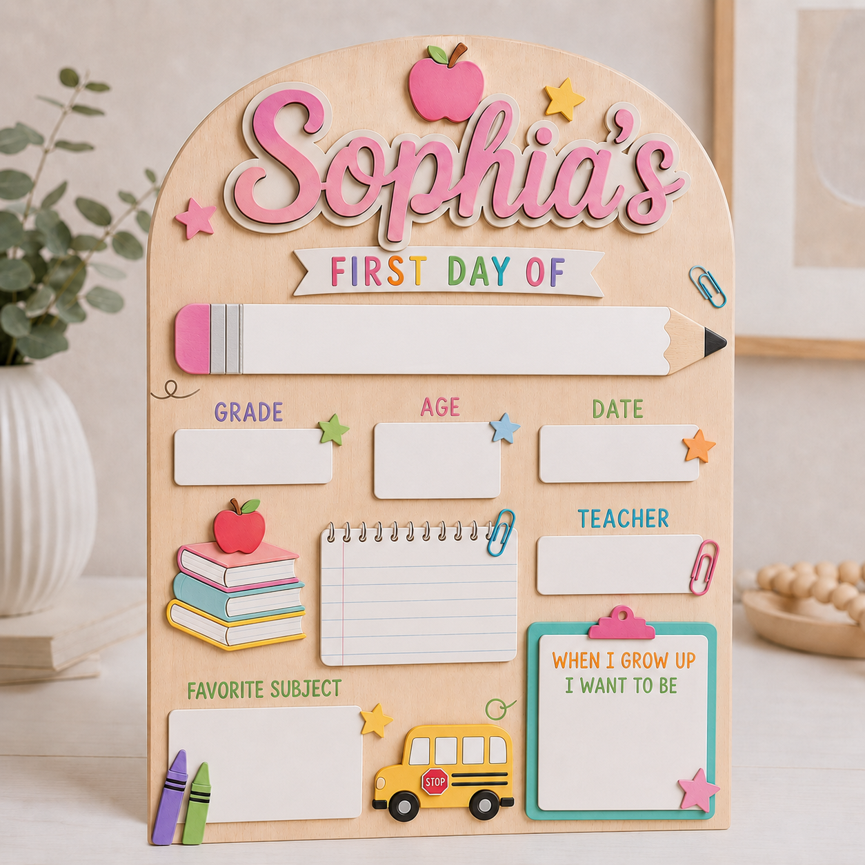 Custom School Bus First Day of School Sign, Personalized Back to School Board, Kids Dry Erase School Photo Prop