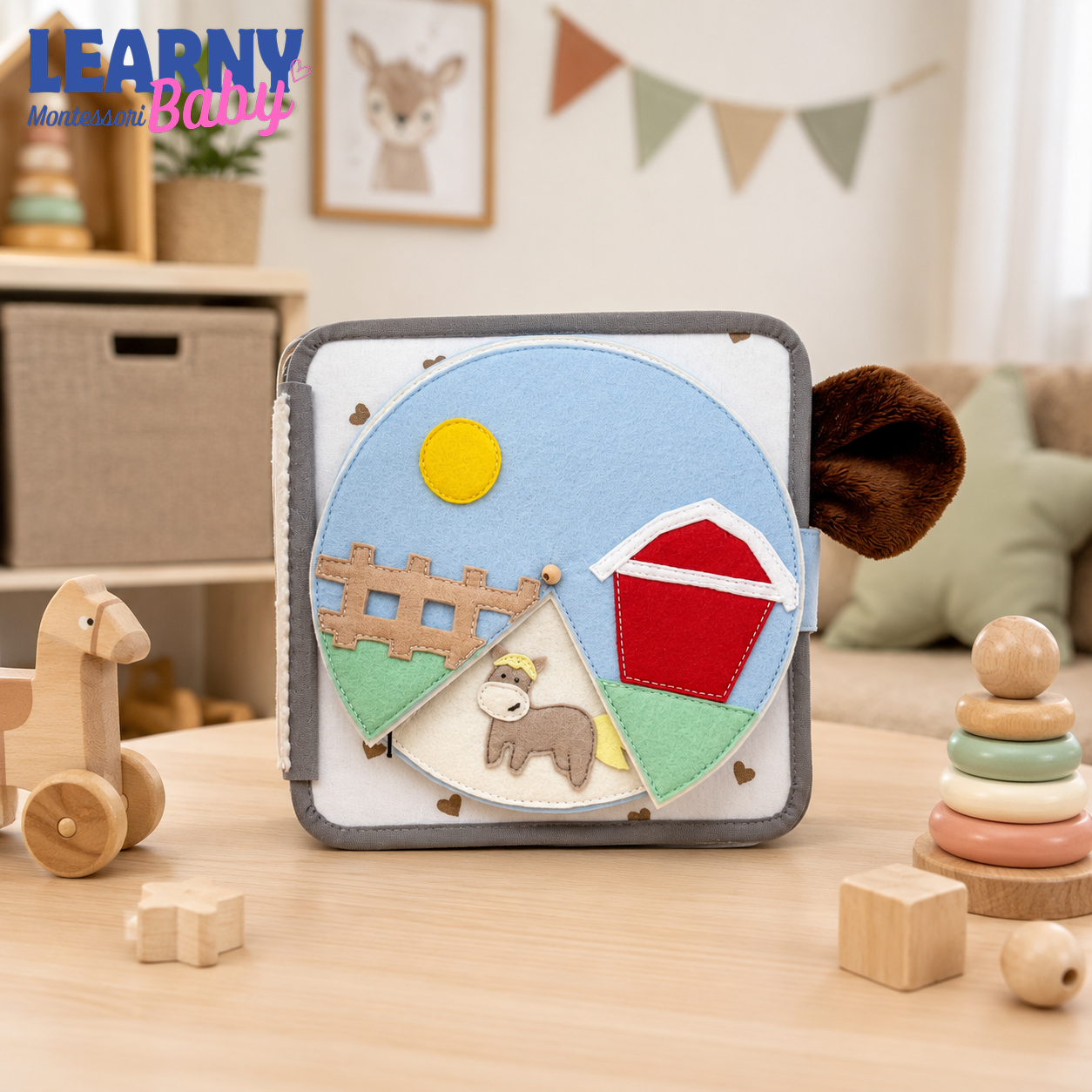 Personalized Farm Busy Book for Toddlers, Handmade Felt Quiet Book, Horse Barn Activity Book, Montessori Sensory Toy QBLB74