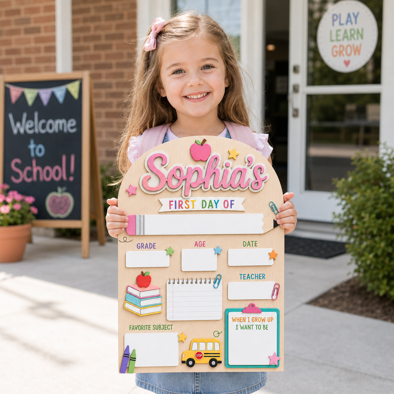 Custom School Bus First Day of School Sign, Personalized Back to School Board, Kids Dry Erase School Photo Prop