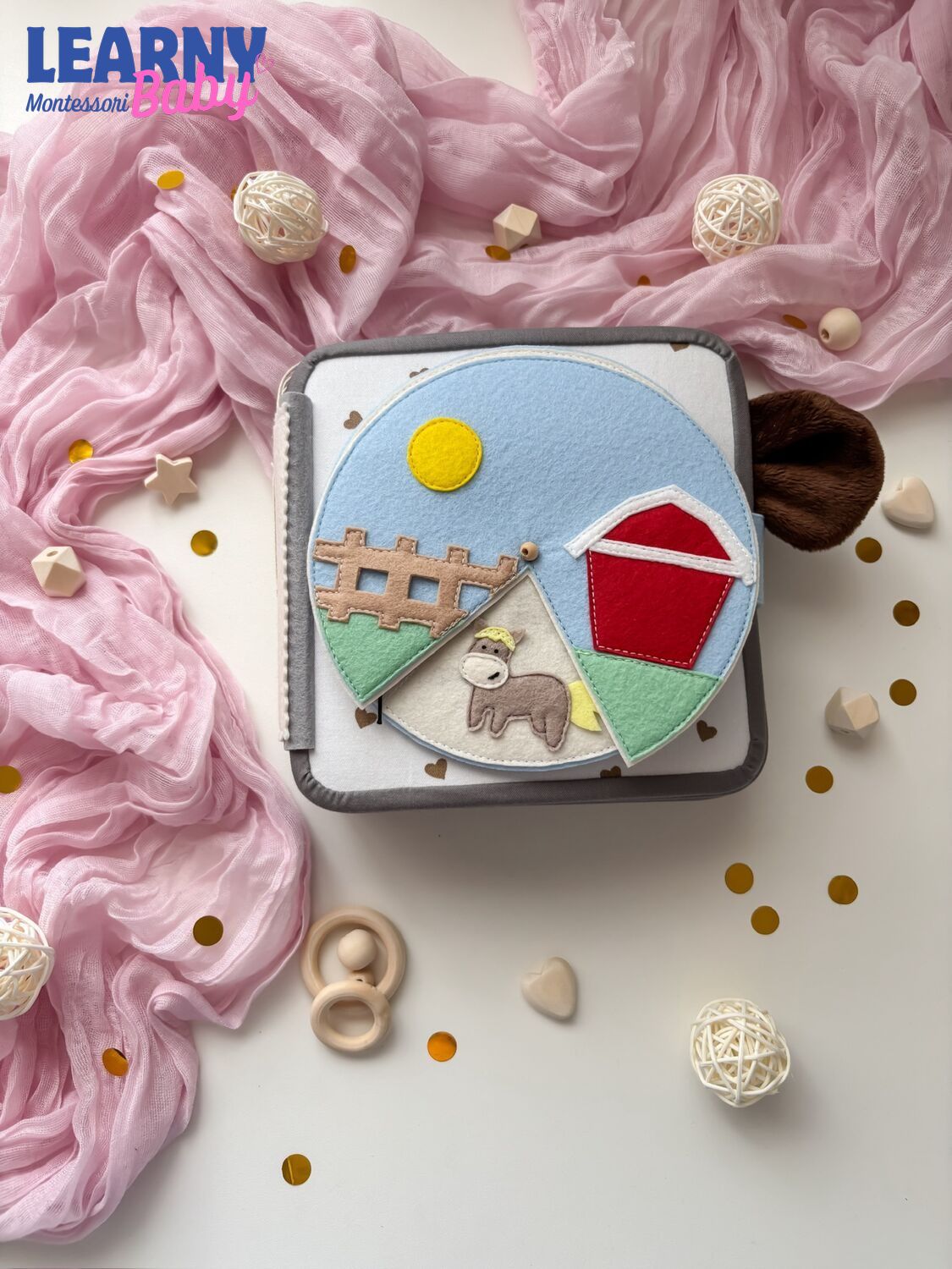 Personalized Farm Busy Book for Toddlers, Handmade Felt Quiet Book, Horse Barn Activity Book, Montessori Sensory Toy QBLB74