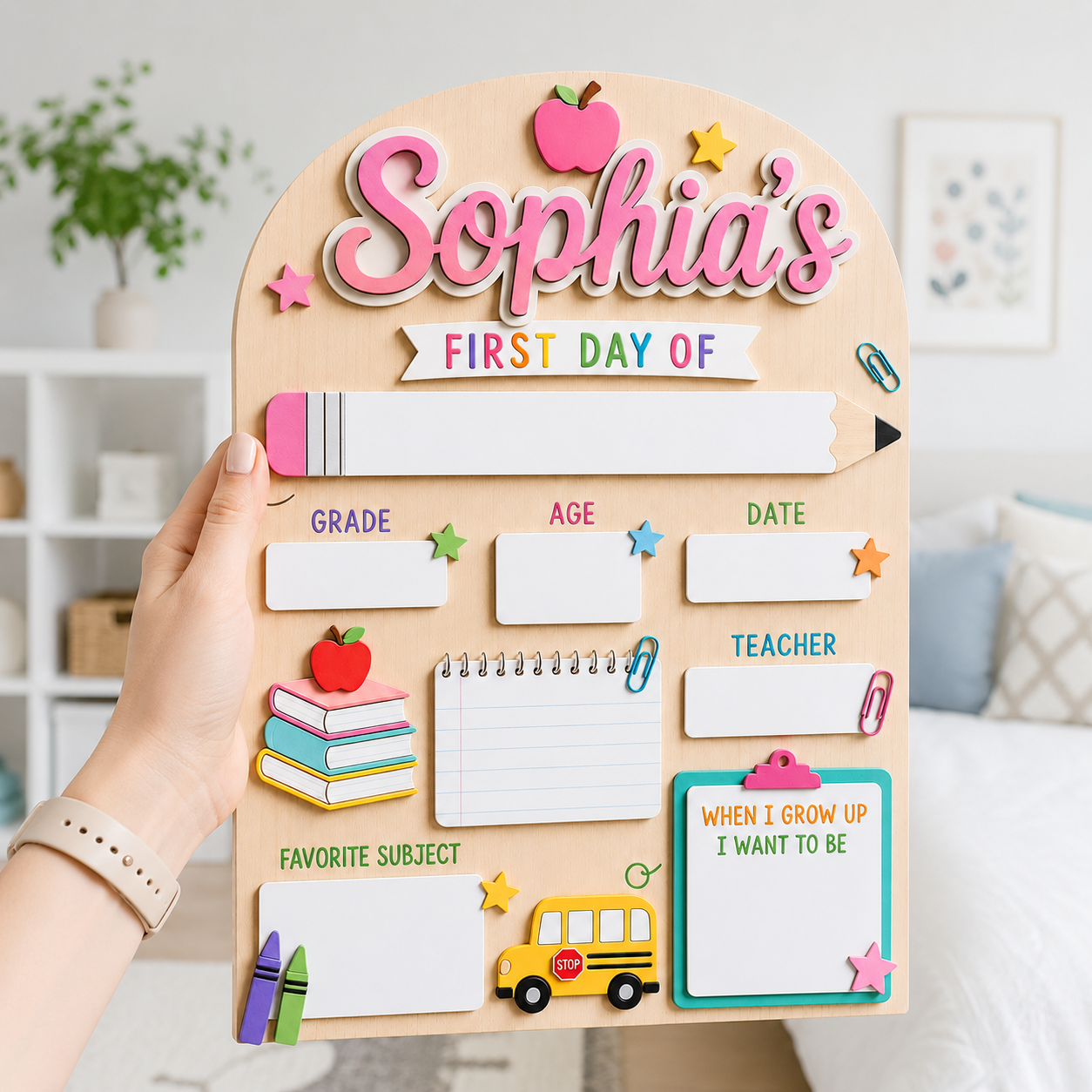 Custom School Bus First Day of School Sign, Personalized Back to School Board, Kids Dry Erase School Photo Prop