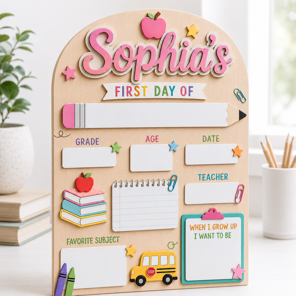 Custom School Bus First Day of School Sign, Personalized Back to School Board, Kids Dry Erase School Photo Prop