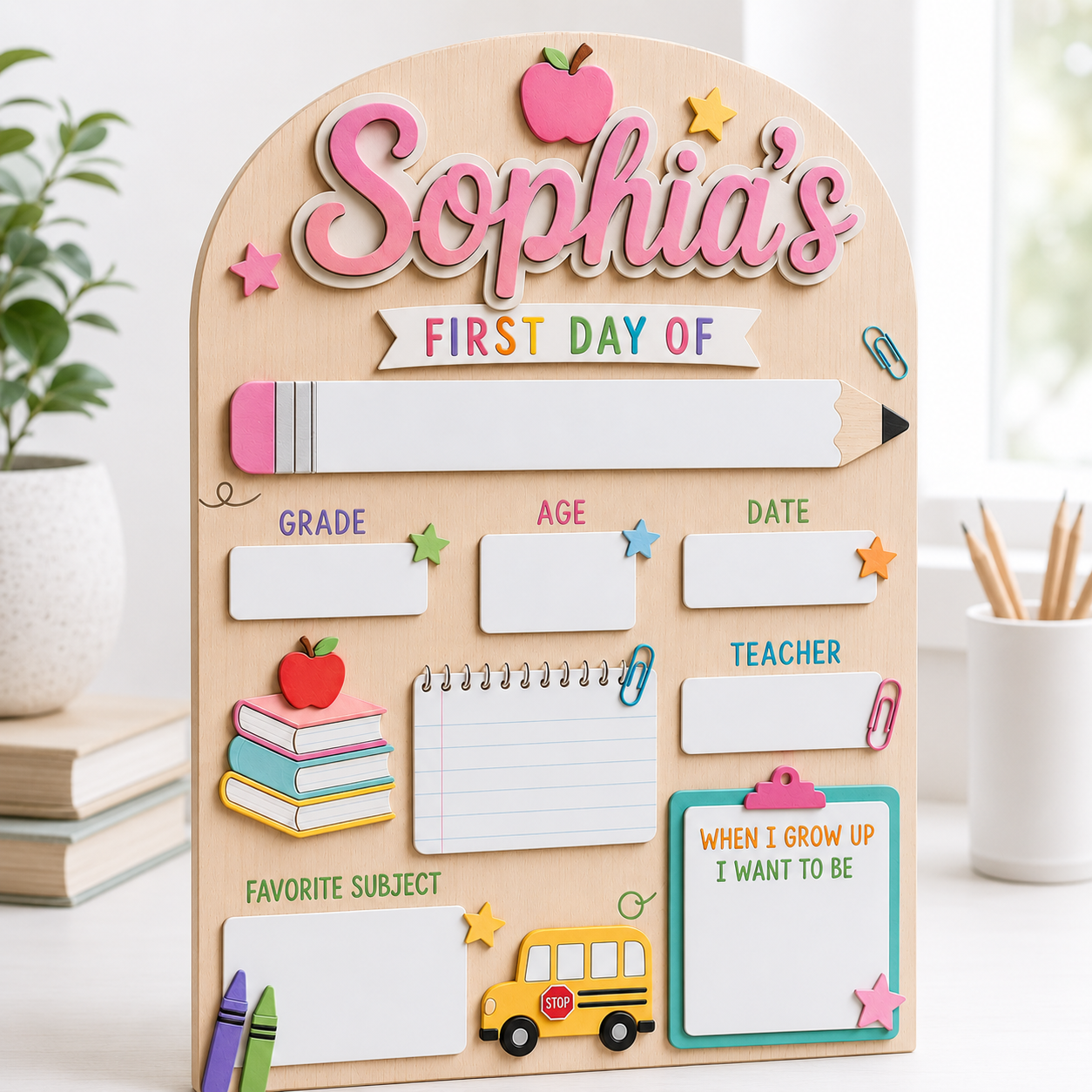 Custom School Bus First Day of School Sign, Personalized Back to School Board, Kids Dry Erase School Photo Prop