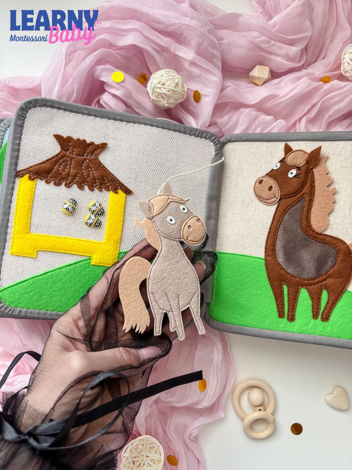 Personalized Farm Busy Book for Toddlers, Handmade Felt Quiet Book, Horse Barn Activity Book, Montessori Sensory Toy QBLB74