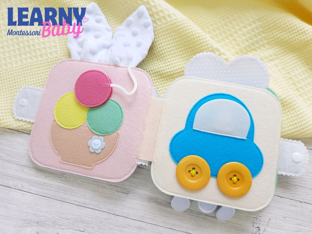 Personalized Bunny Busy Book for Toddlers, Handmade Felt Quiet Book, Easter Bunny Activity Book, Montessori Sensory Toy for Baby QBLB70