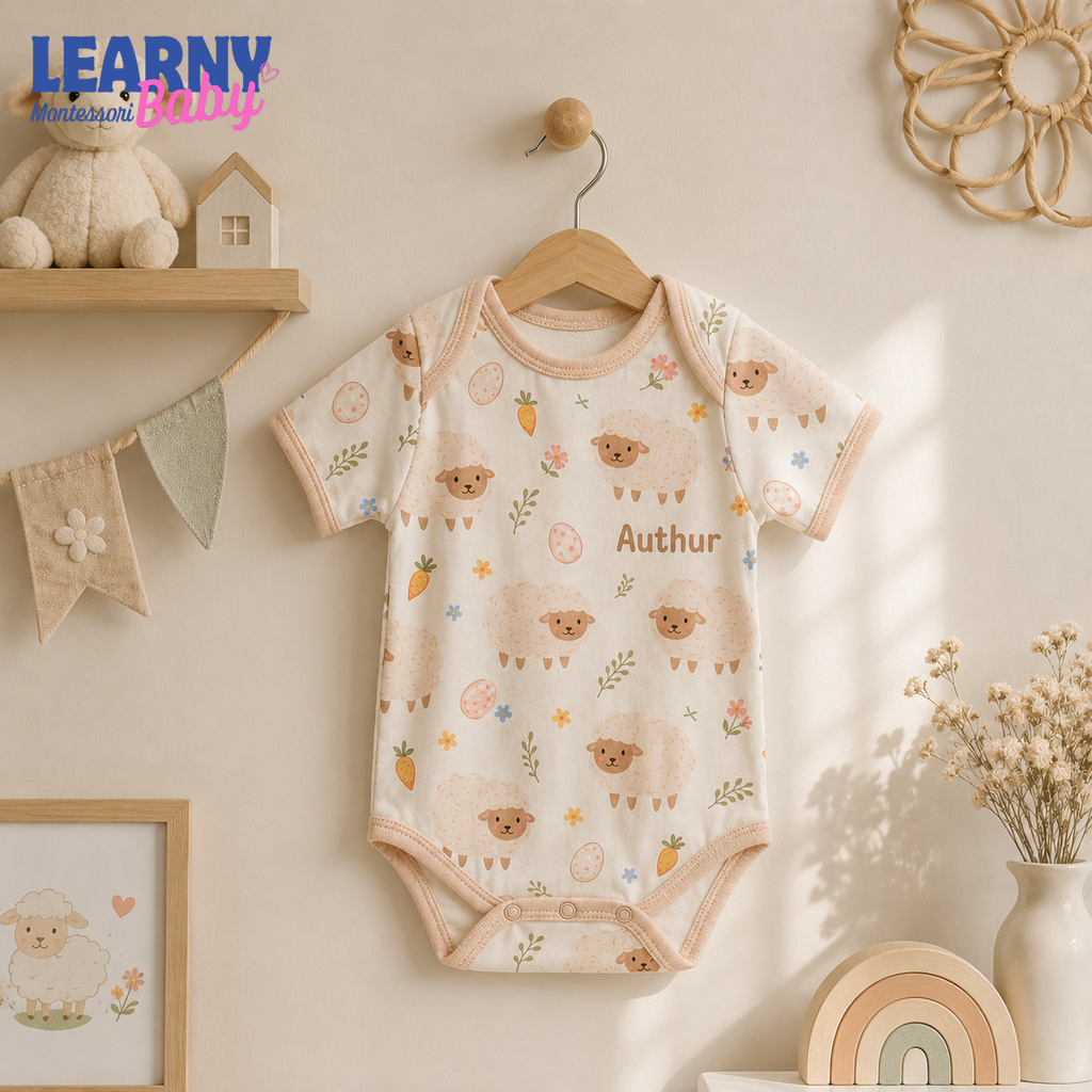 Bamboo Baby Bodysuit, Personalized Lamb Baby Onesie, Soft Bamboo Viscose Newborn Bodysuit