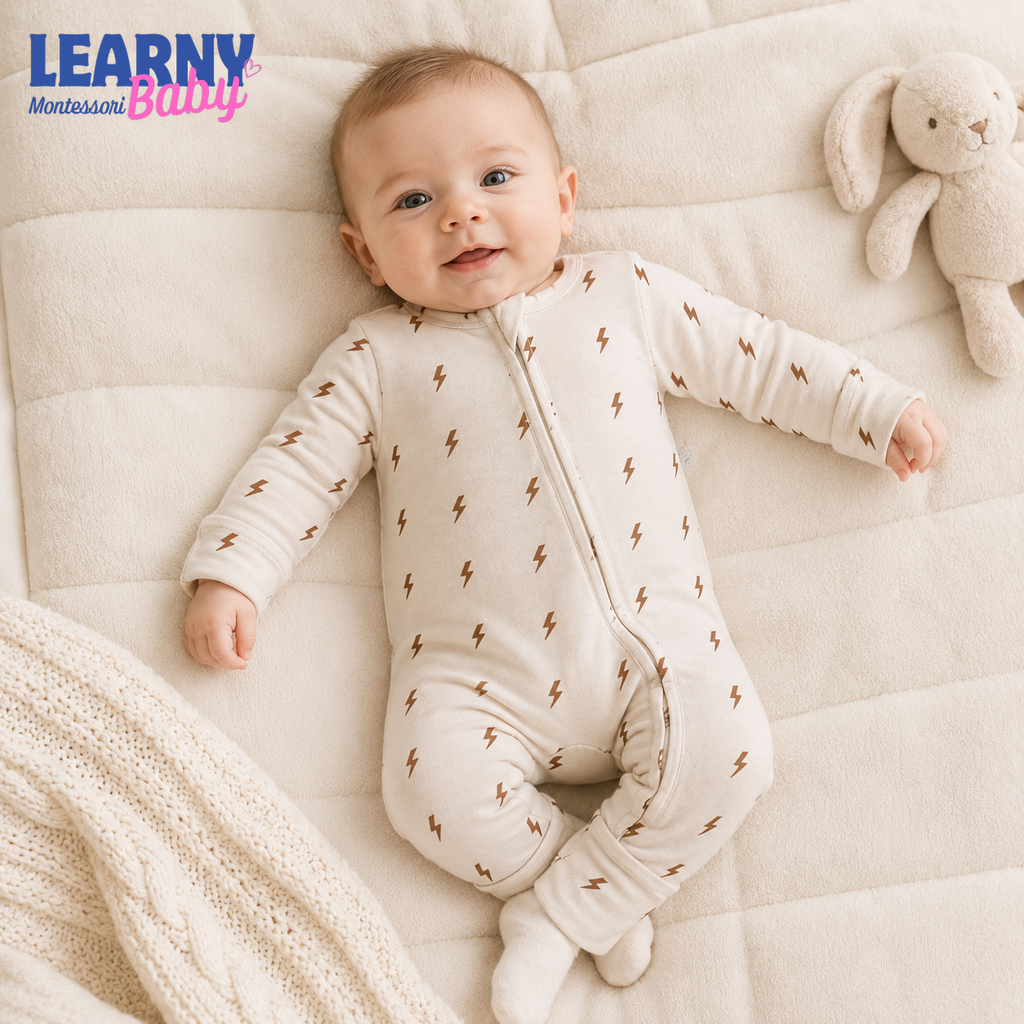 Neutral Lightning Bolt Baby Convertible Zippy Pajamas, Baby Sleeper, Newborn Pajamas, Toddler Sleepwear