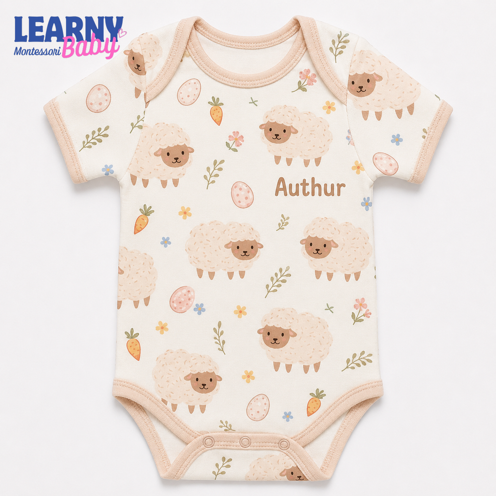 Bamboo Baby Bodysuit, Personalized Lamb Baby Onesie, Soft Bamboo Viscose Newborn Bodysuit