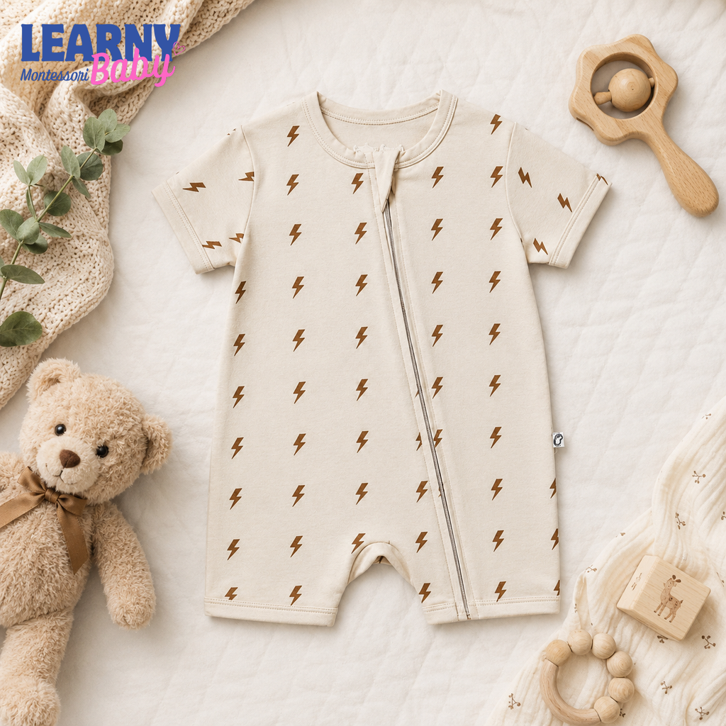 Neutral Lightning Bolt Baby Convertible Zippy Pajamas, Baby Sleeper, Newborn Pajamas, Toddler Sleepwear