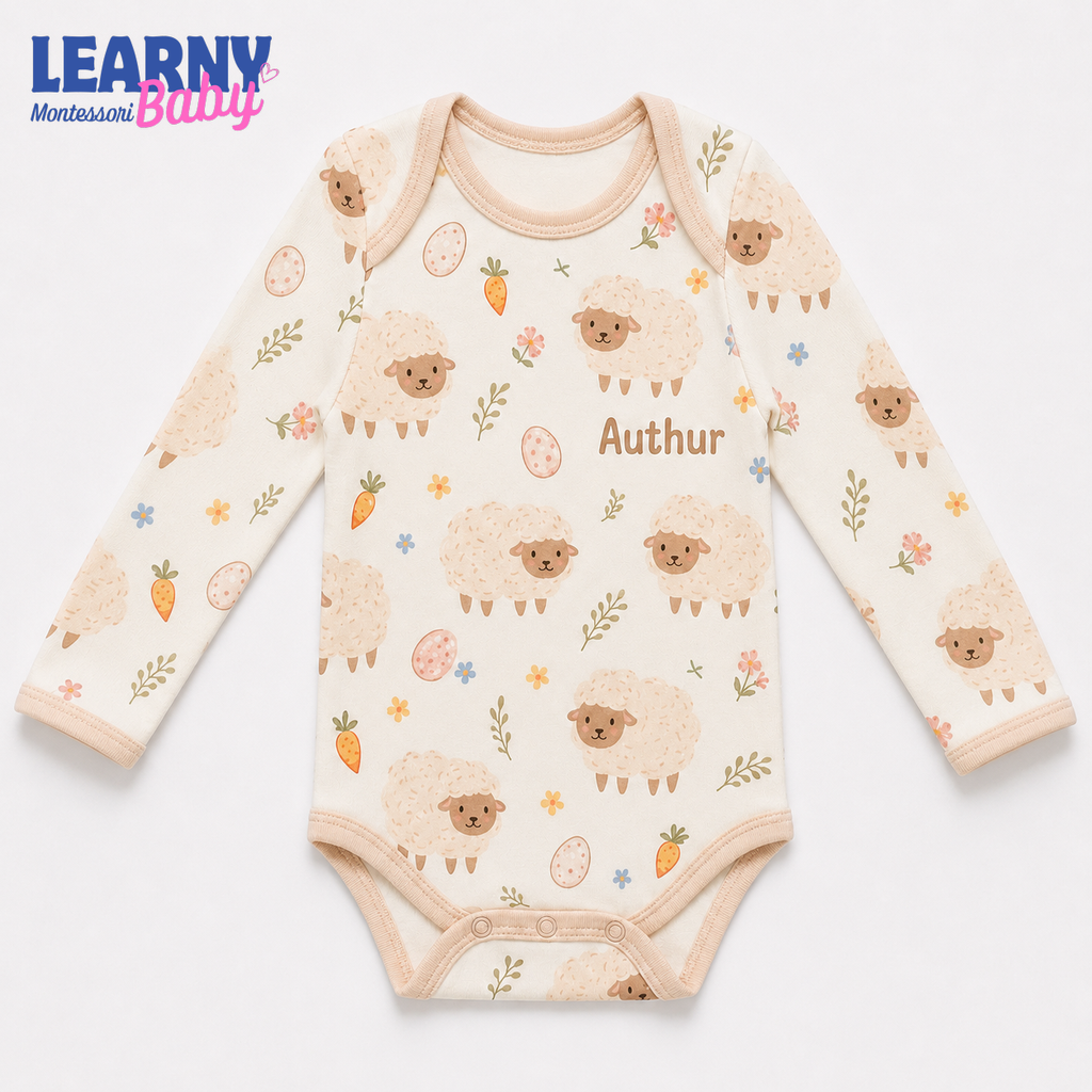 Bamboo Baby Bodysuit, Personalized Lamb Baby Onesie, Soft Bamboo Viscose Newborn Bodysuit