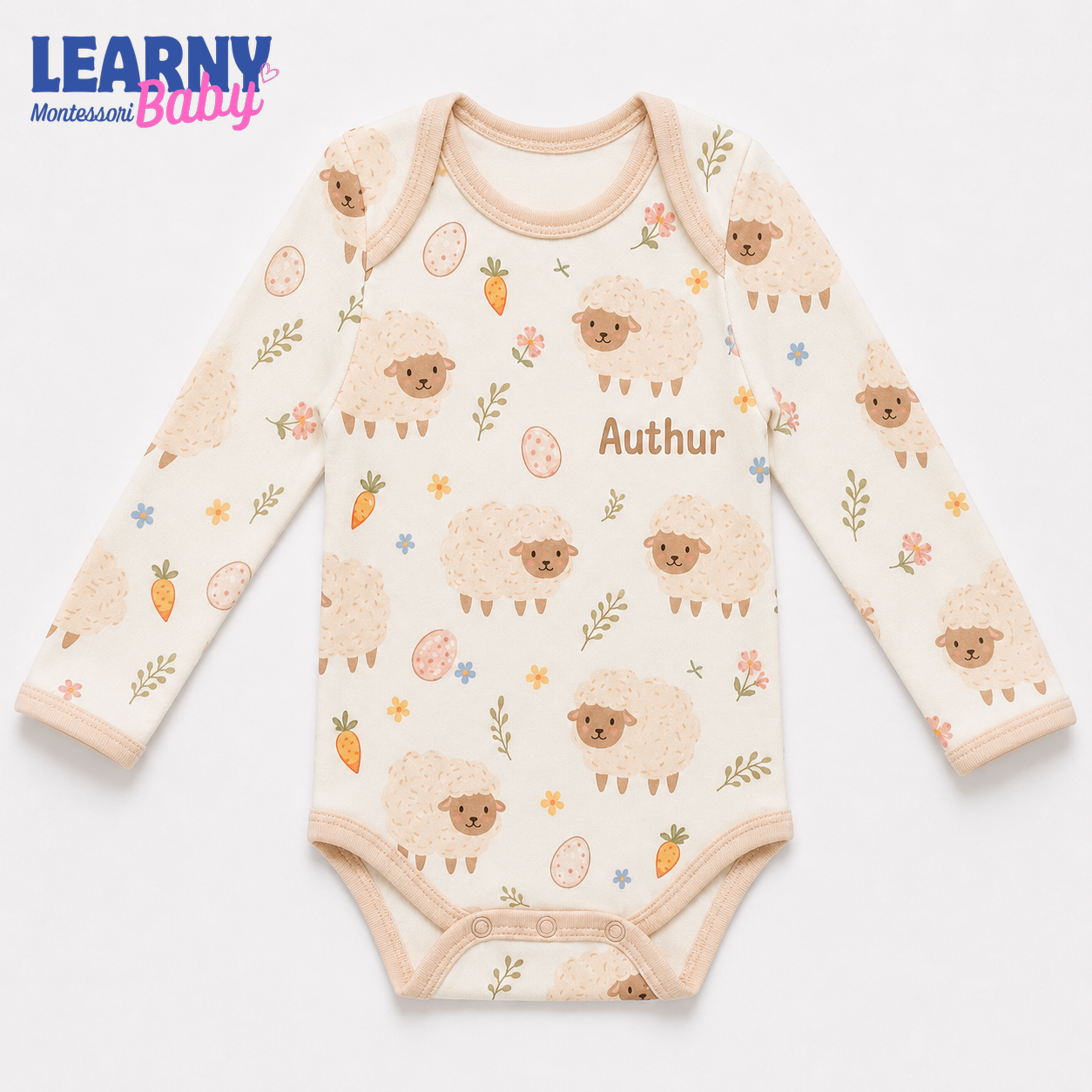 Bamboo Baby Bodysuit, Personalized Lamb Baby Onesie, Soft Bamboo Viscose Newborn Bodysuit