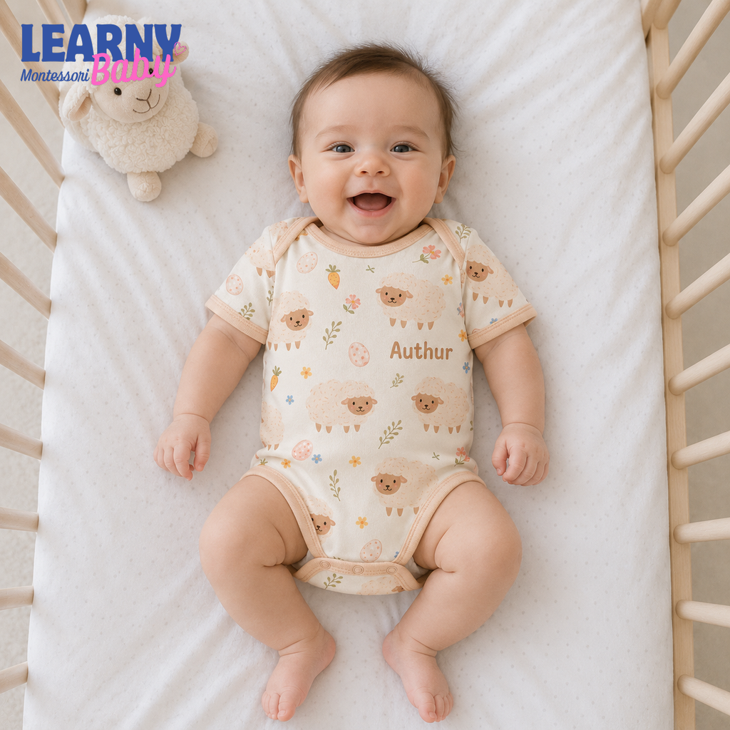 Bamboo Baby Bodysuit, Personalized Lamb Baby Onesie, Soft Bamboo Viscose Newborn Bodysuit