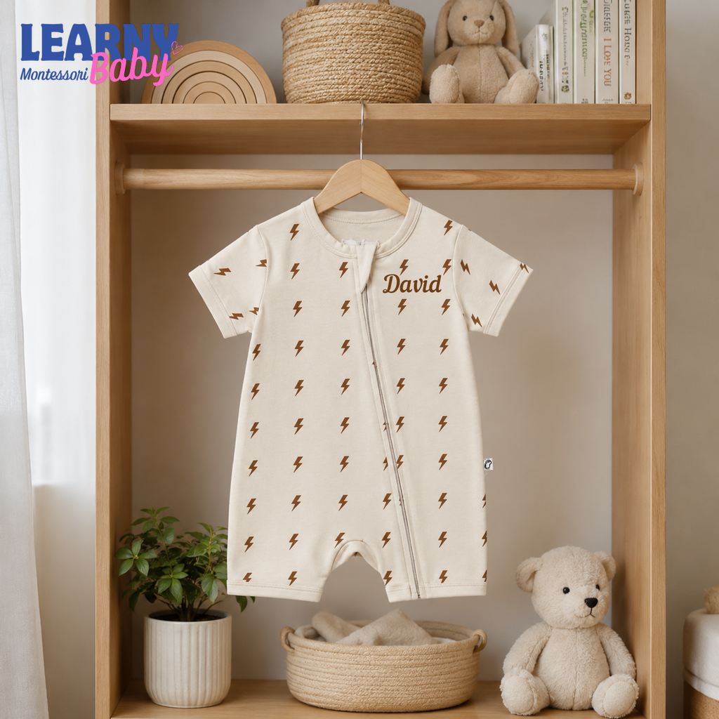 Neutral Lightning Bolt Baby Convertible Zippy Pajamas, Baby Sleeper, Newborn Pajamas, Toddler Sleepwear