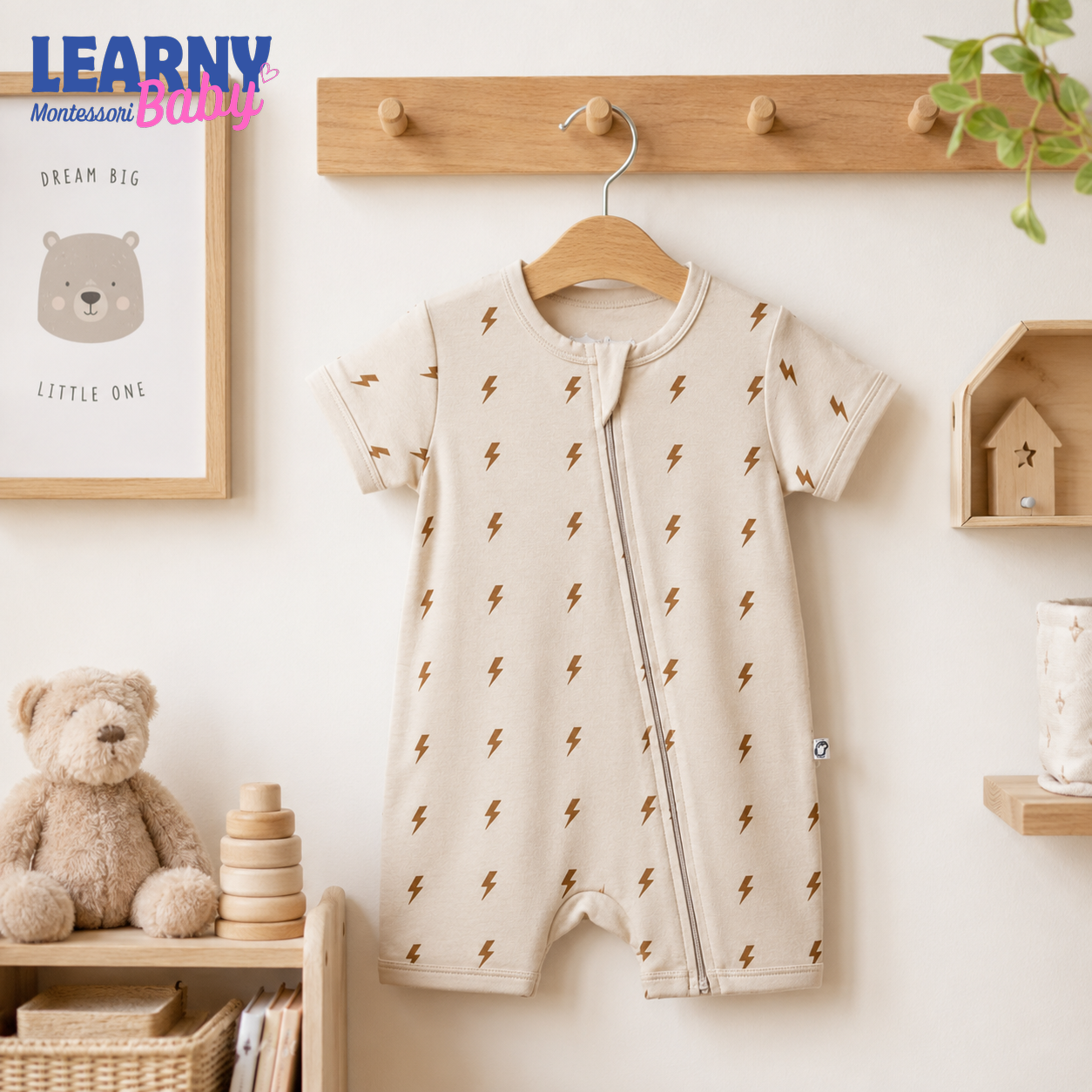 Neutral Lightning Bolt Baby Convertible Zippy Pajamas, Baby Sleeper, Newborn Pajamas, Toddler Sleepwear