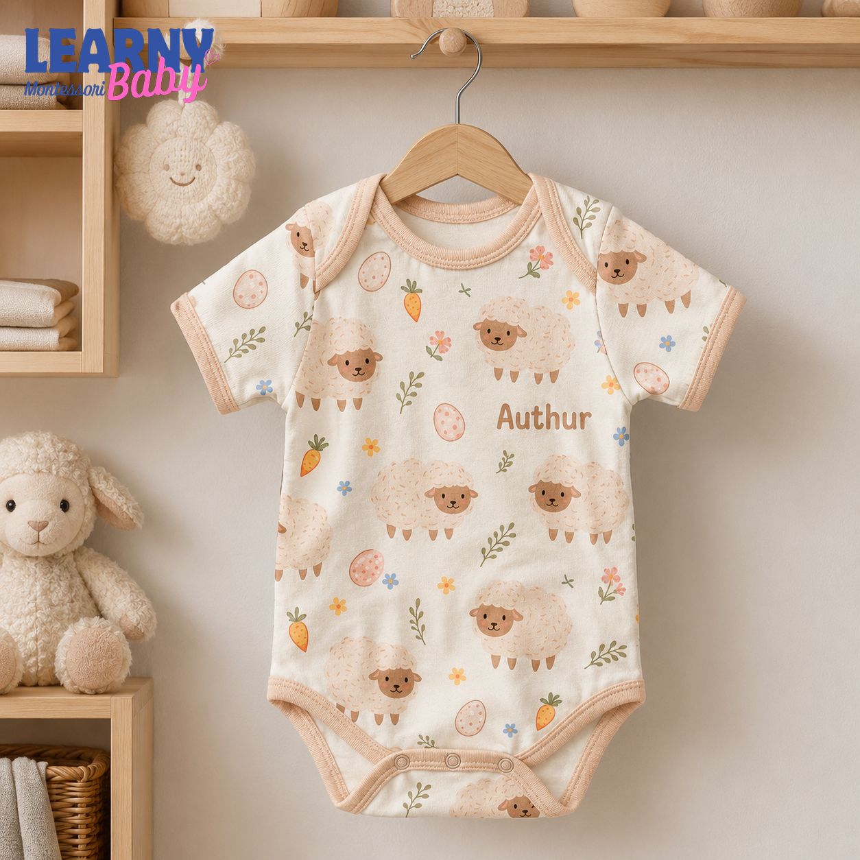 Bamboo Baby Bodysuit, Personalized Lamb Baby Onesie, Soft Bamboo Viscose Newborn Bodysuit