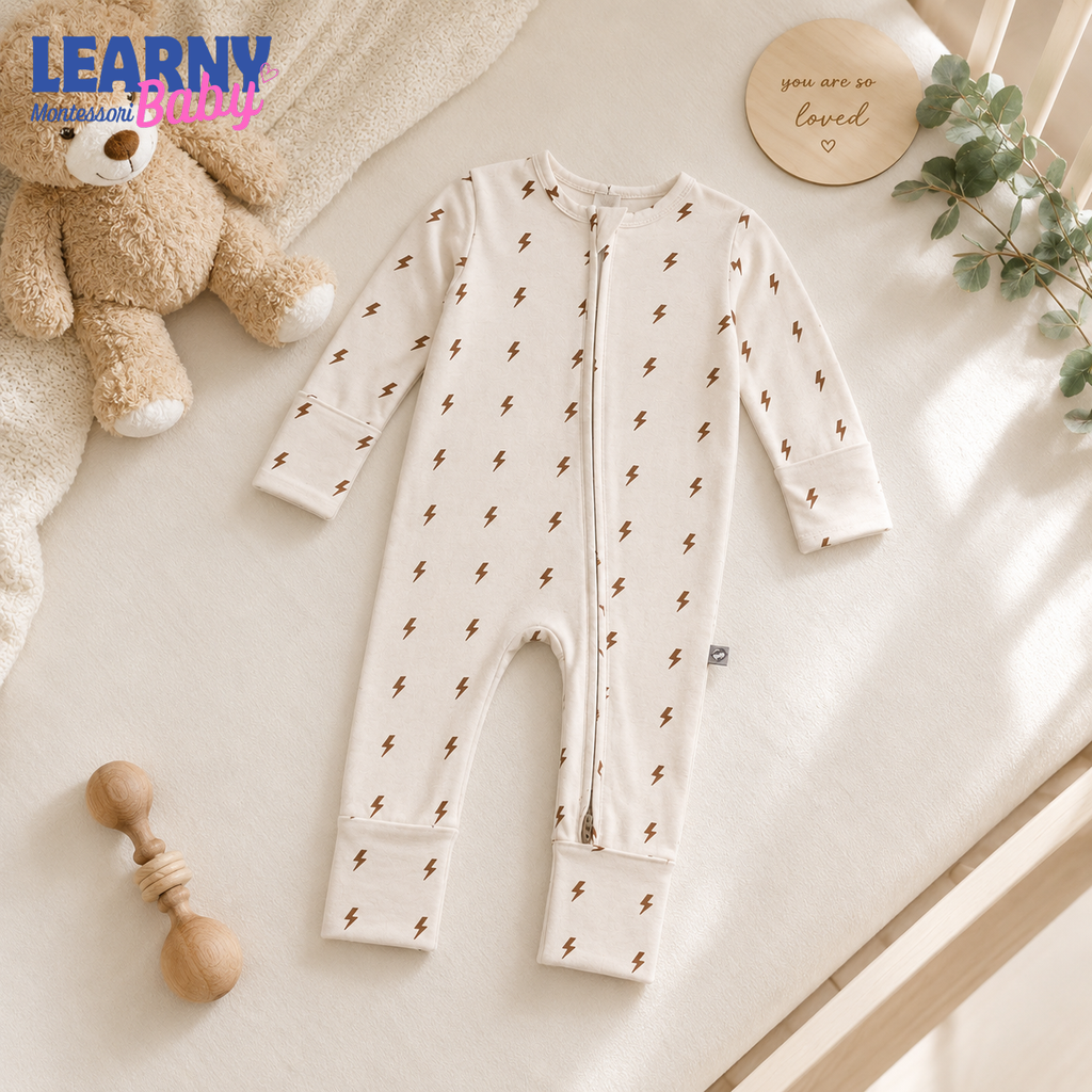 Neutral Lightning Bolt Baby Convertible Zippy Pajamas, Baby Sleeper, Newborn Pajamas, Toddler Sleepwear