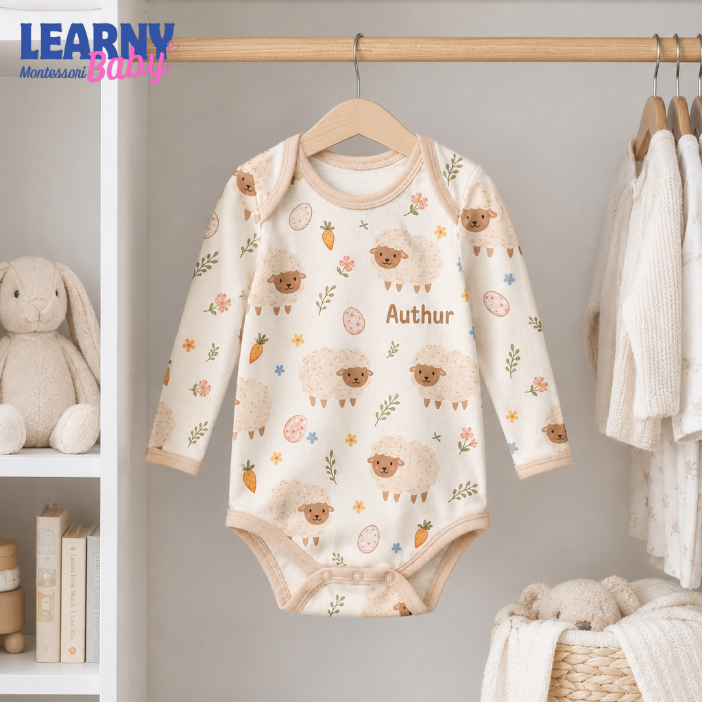 Bamboo Baby Bodysuit, Personalized Lamb Baby Onesie, Soft Bamboo Viscose Newborn Bodysuit