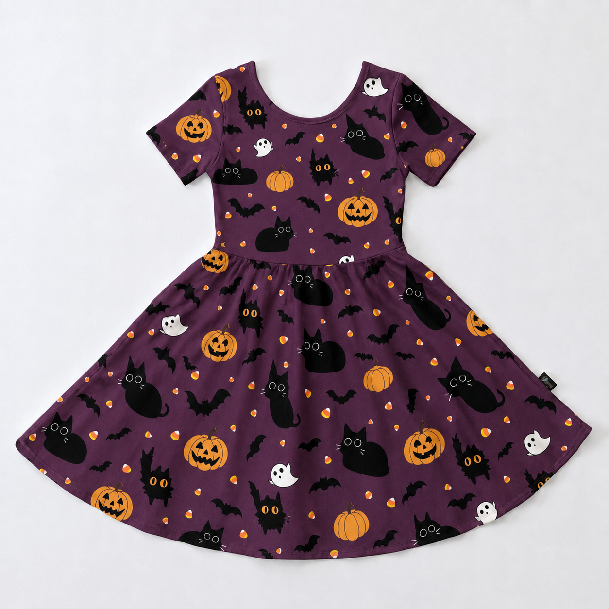 Black Cat & Pumpkin Halloween Bamboo Twirl Dress for Girls – Toddler Spooky Season Outfit