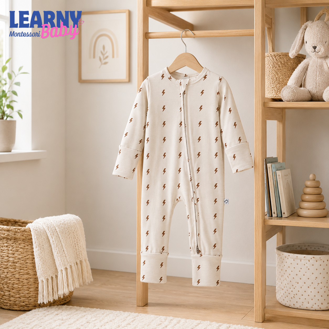 Neutral Lightning Bolt Baby Convertible Zippy Pajamas, Baby Sleeper, Newborn Pajamas, Toddler Sleepwear