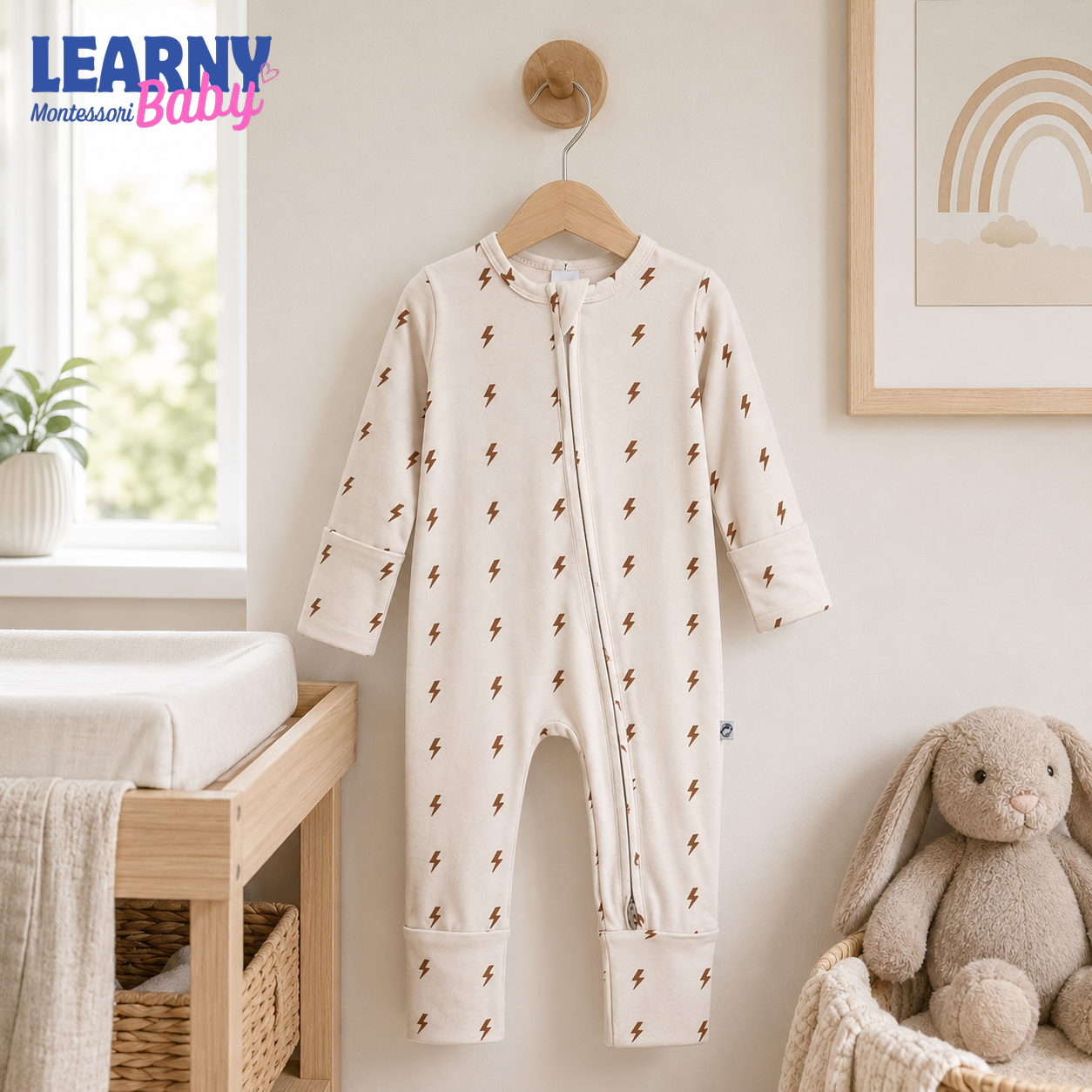 Neutral Lightning Bolt Baby Convertible Zippy Pajamas, Baby Sleeper, Newborn Pajamas, Toddler Sleepwear