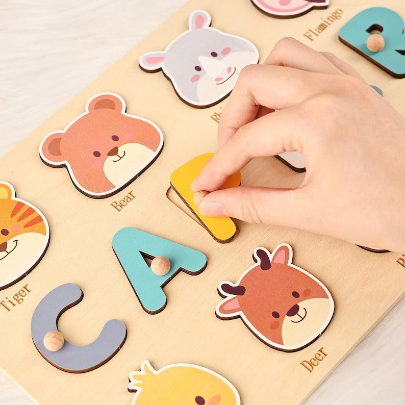 Personalized Animal Name Puzzle, Custom Busy Board, Montessori Wooden Toy, Gift for Baby Girl, First Birthday Gift, New Christmas Gifts BBLB9