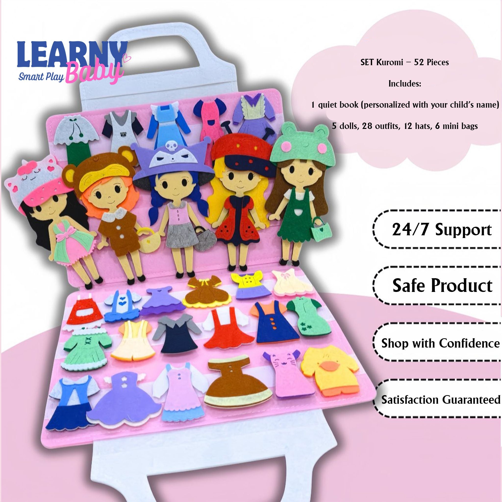 Kuromi Dress-Up Quiet Book Set – Personalized 52-Piece Felt Busy Book, Screen-Free Educational Toy for Kids