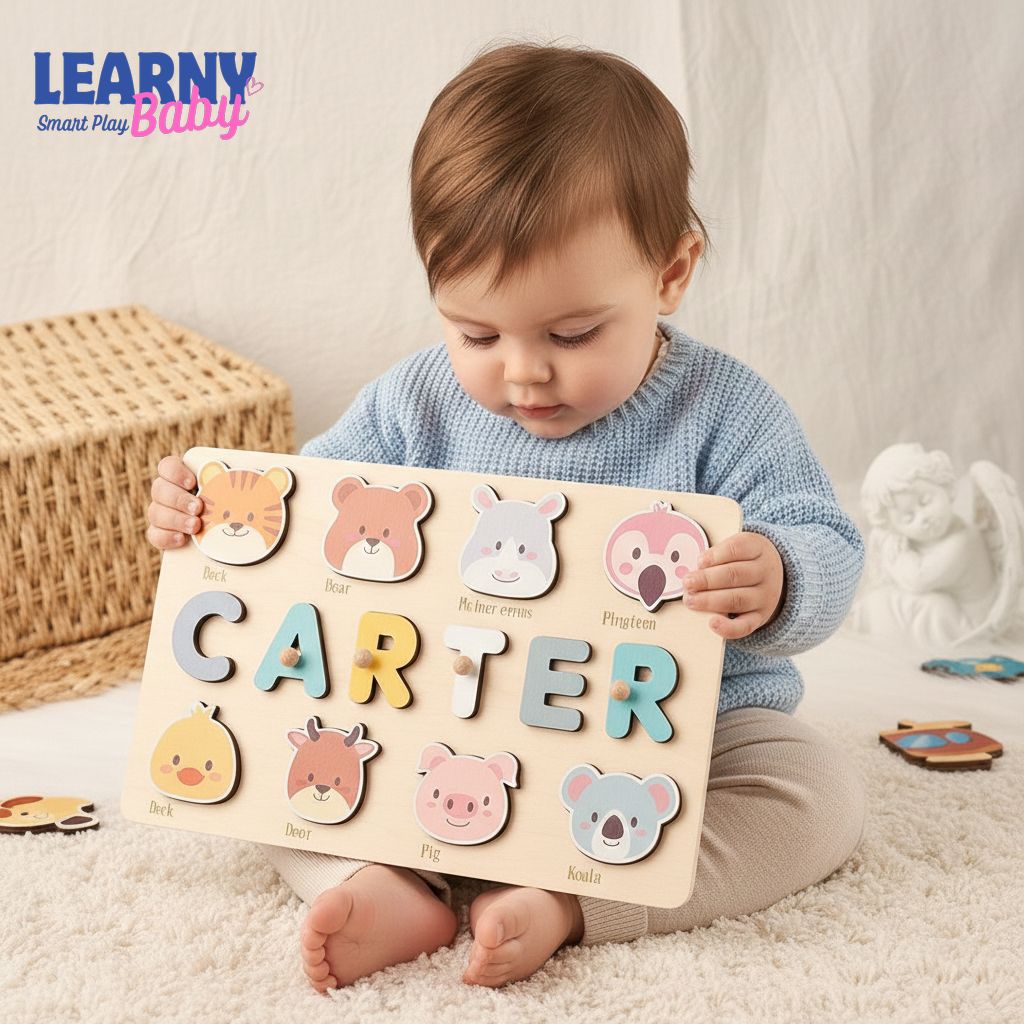 Personalized Animal Name Puzzle, Custom Busy Board, Montessori Wooden Toy, Gift for Baby Girl, First Birthday Gift, New Christmas Gifts BBLB9