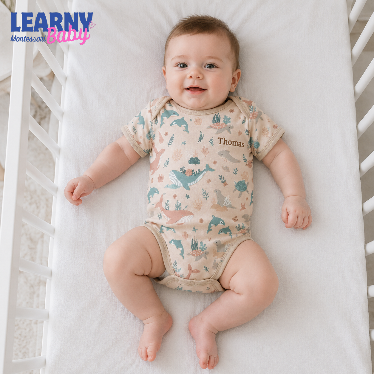 Personalized Ocean Animals Long Sleeve Baby Bodysuit – Custom Name Newborn Outfit