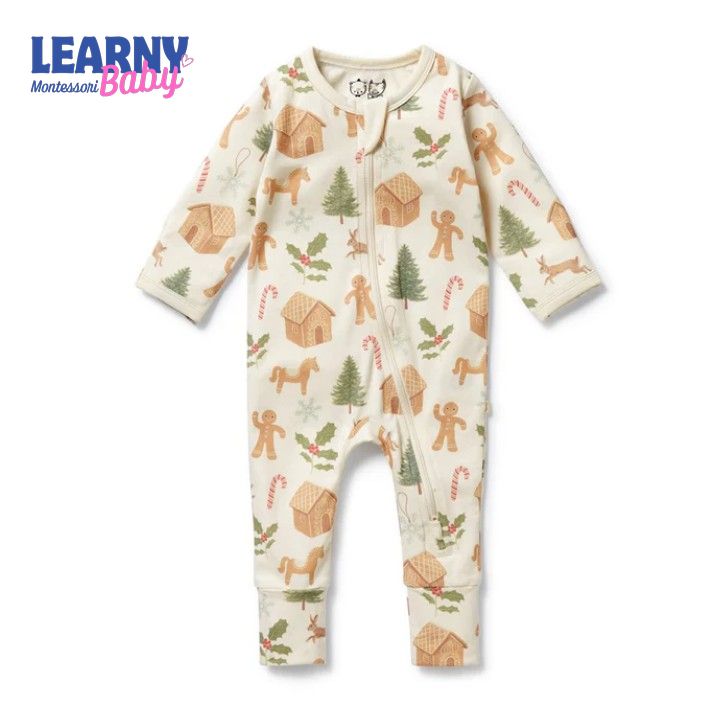 Christmas Gingerbread Baby Convertible Zippy Pajamas, Holiday Baby Sleeper, Christmas Pajamas, Newborn Sleepwear