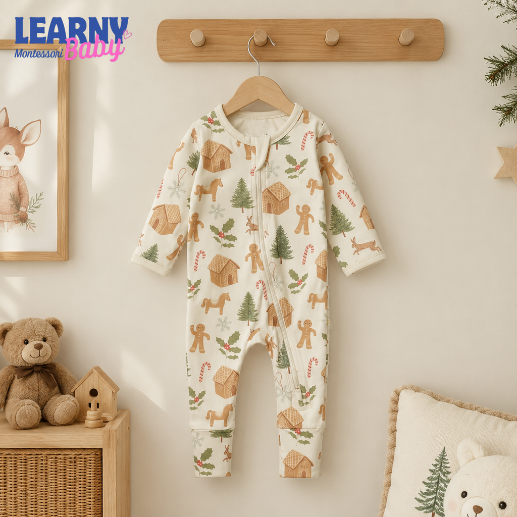 Christmas Gingerbread Baby Convertible Zippy Pajamas, Holiday Baby Sleeper, Christmas Pajamas, Newborn Sleepwear