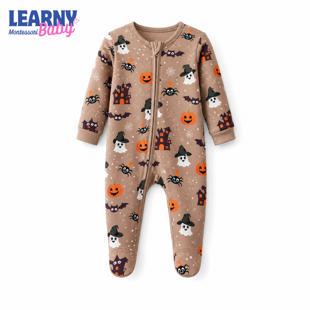 Personalized Halloween Bamboo Baby Footie Zippy, Custom Name Ghost Pumpkin Baby Pajamas, Spooky Newborn Coming Home Outfit