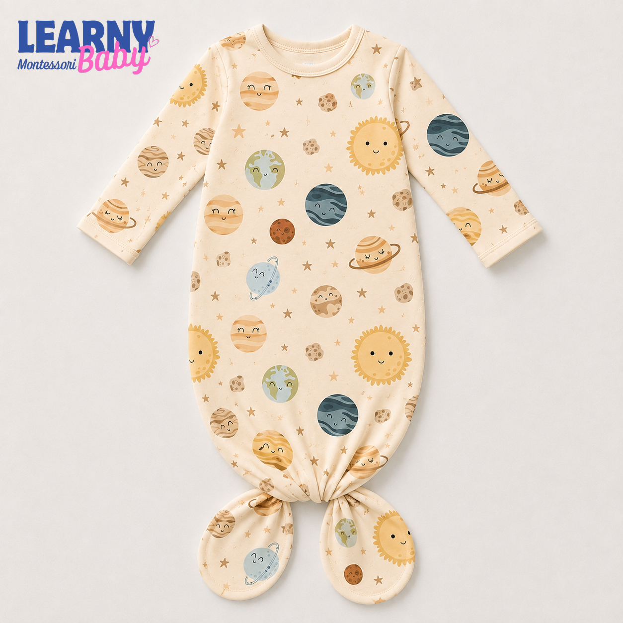Newborn Baby Knotted Gown, Solar System Planet Bamboo Sleeper, Space Baby Coming Home Outfit