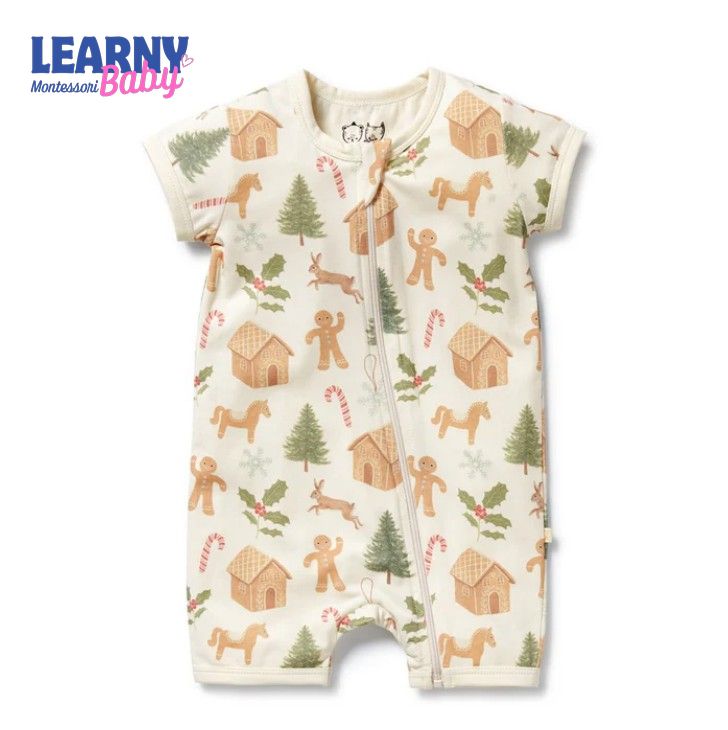Christmas Gingerbread Baby Convertible Zippy Pajamas, Holiday Baby Sleeper, Christmas Pajamas, Newborn Sleepwear