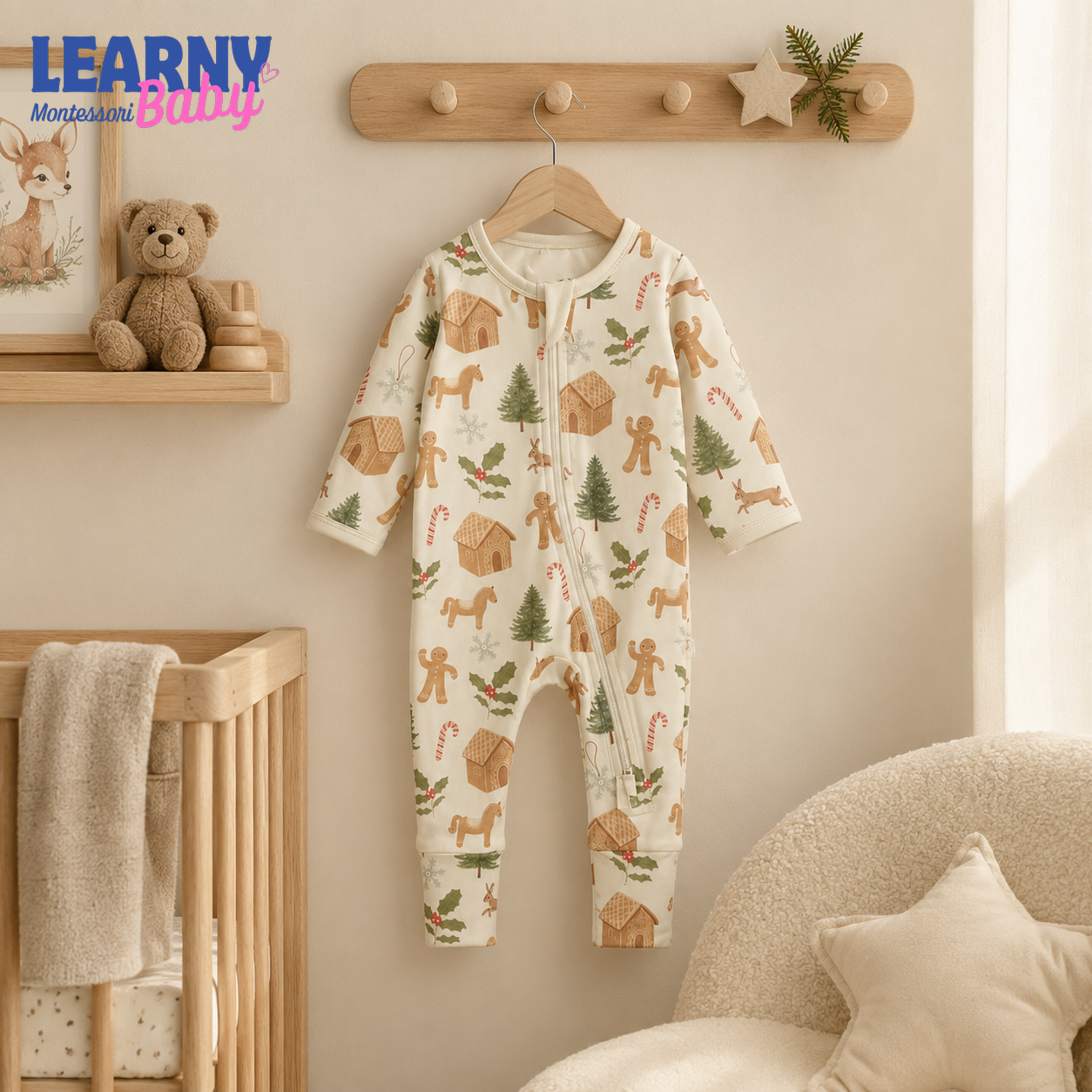 Christmas Gingerbread Baby Convertible Zippy Pajamas, Holiday Baby Sleeper, Christmas Pajamas, Newborn Sleepwear