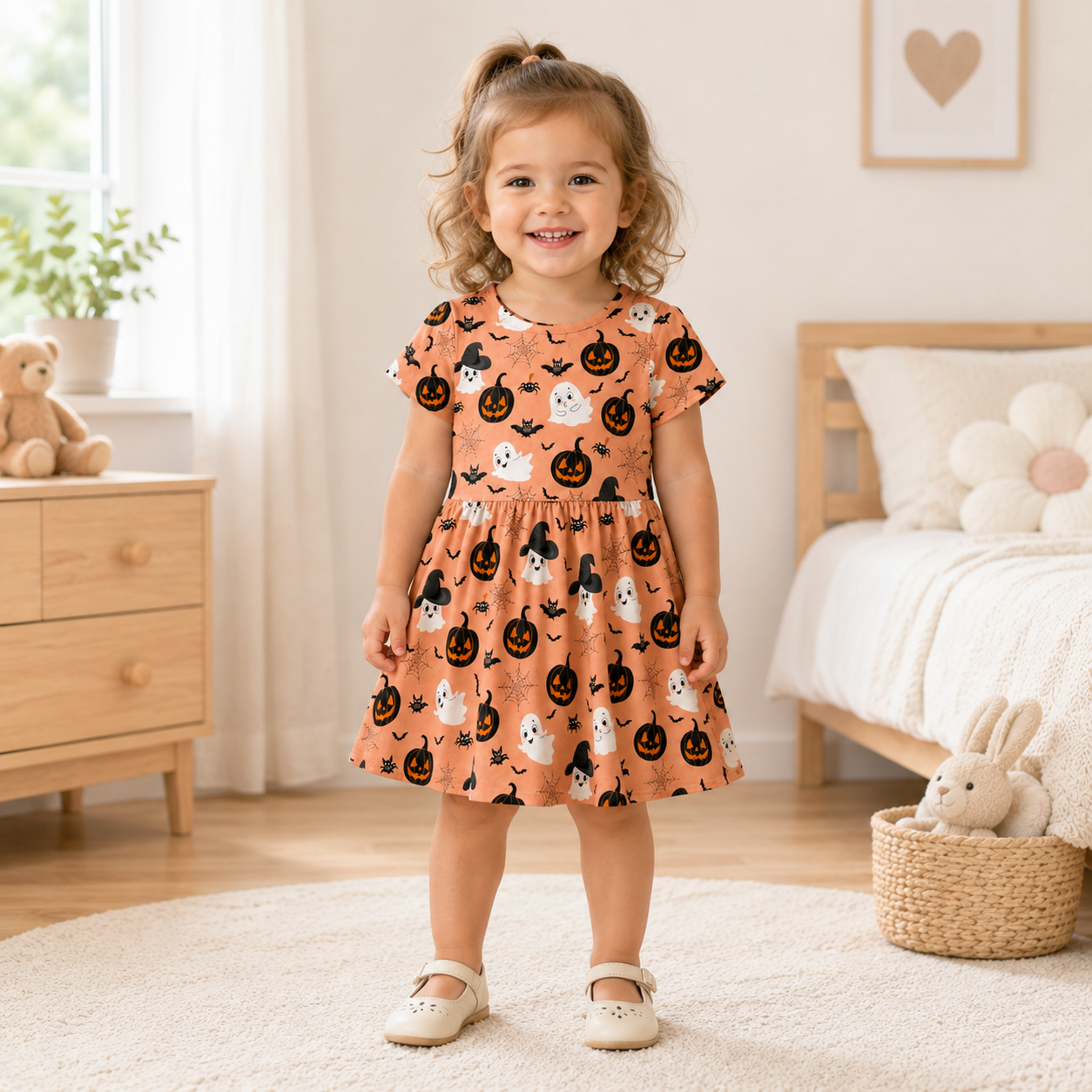Cute Ghost & Pumpkin Halloween Bamboo Twirl Dress for Girls – Kids Trick-or-Treat Outfit