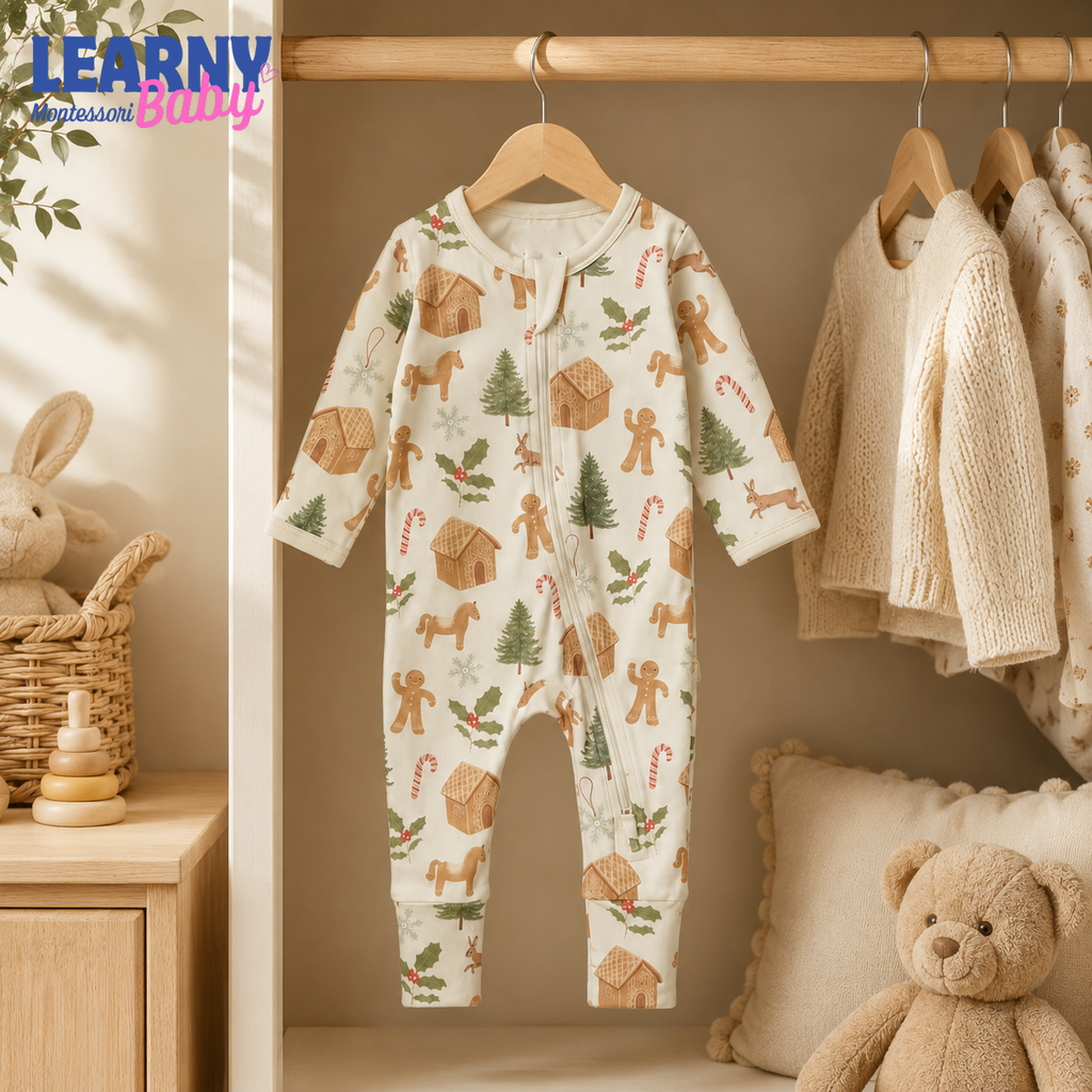 Christmas Gingerbread Baby Convertible Zippy Pajamas, Holiday Baby Sleeper, Christmas Pajamas, Newborn Sleepwear