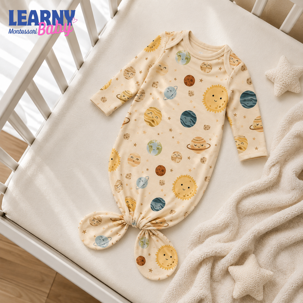 Newborn Baby Knotted Gown, Solar System Planet Bamboo Sleeper, Space Baby Coming Home Outfit