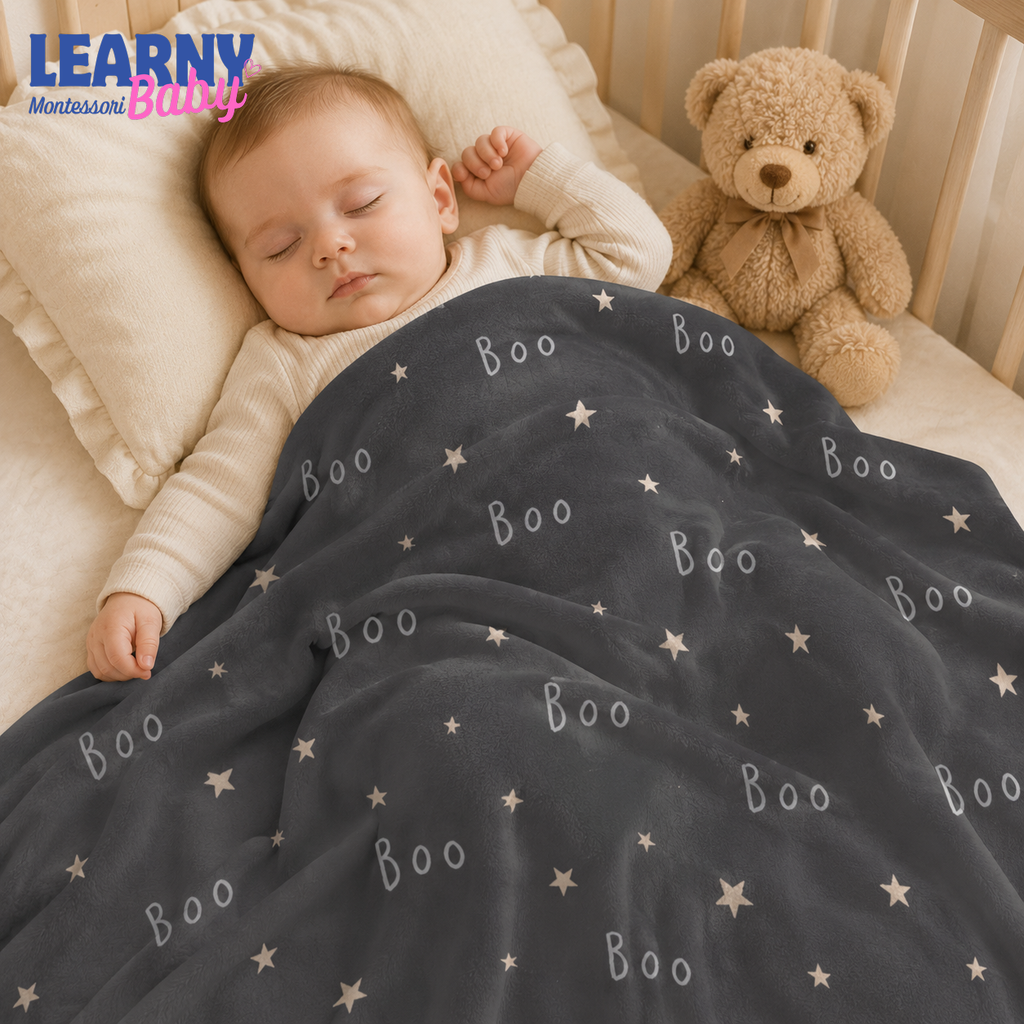 Gray Boo Halloween Bamboo Baby Blanket, Minimalist Stars Nursery Throw, Soft Spooky Blanket for Baby and Kids