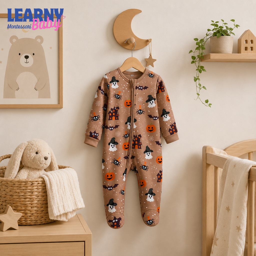Personalized Halloween Bamboo Baby Footie Zippy, Custom Name Ghost Pumpkin Baby Pajamas, Spooky Newborn Coming Home Outfit