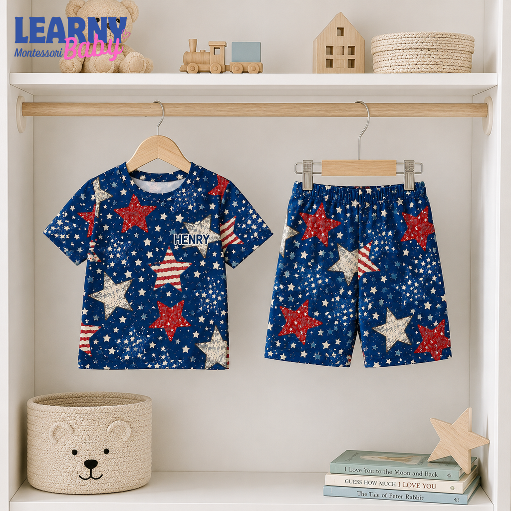 Bamboo Baby Pajamas – Personalized Patriotic Star Toddler Pajama Set