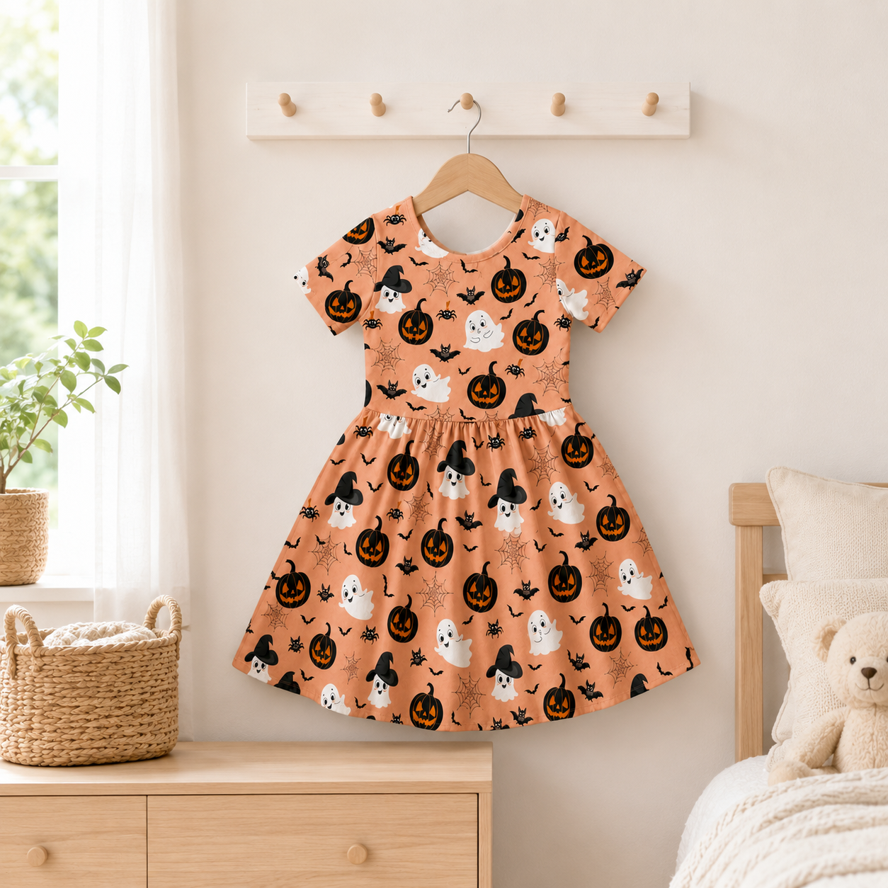 Cute Ghost & Pumpkin Halloween Bamboo Twirl Dress for Girls – Kids Trick-or-Treat Outfit
