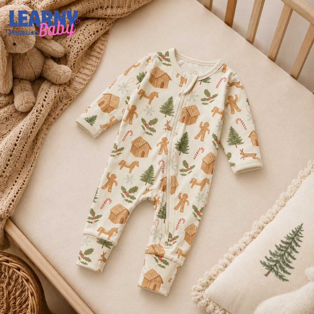 Christmas Gingerbread Baby Convertible Zippy Pajamas, Holiday Baby Sleeper, Christmas Pajamas, Newborn Sleepwear