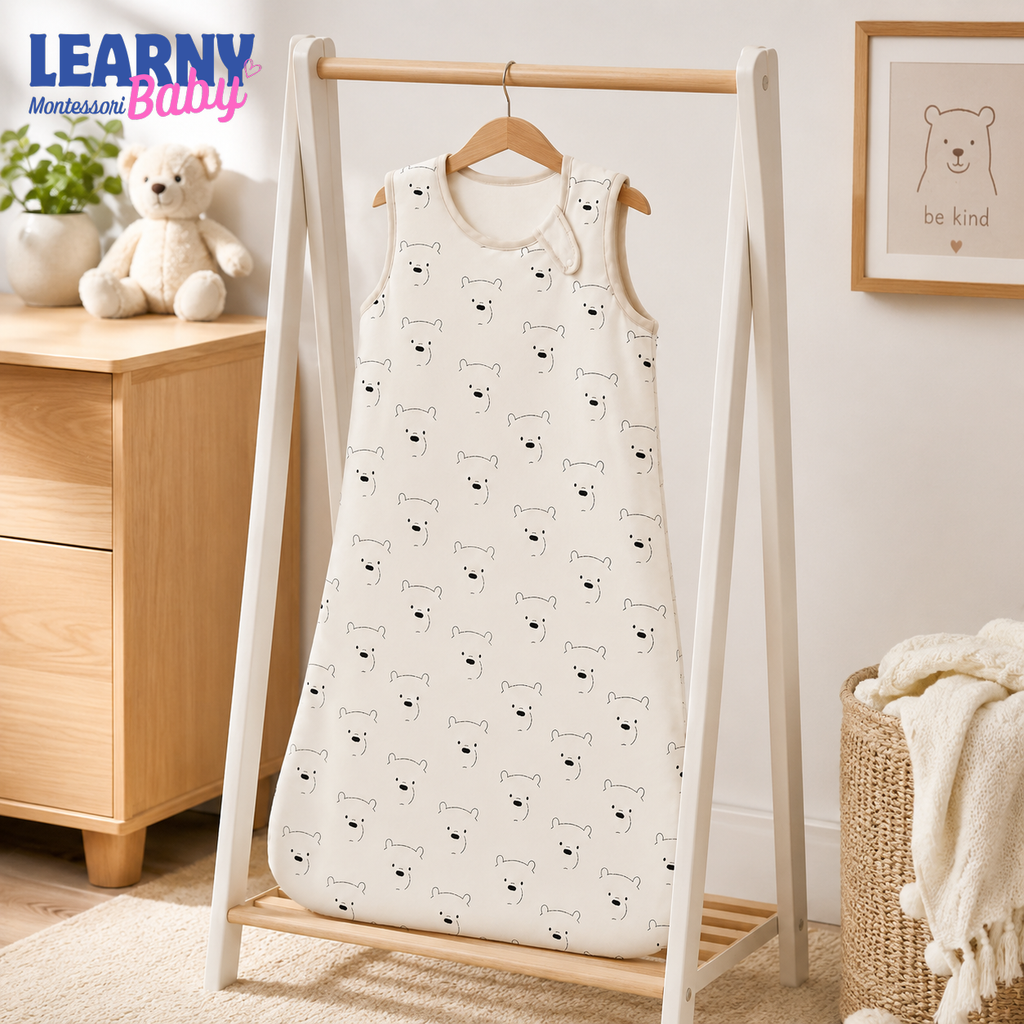 Minimal Polar Bear Bamboo Baby Sleep Sack, Neutral Wearable Blanket for Infant and Toddler, Scandinavian Nursery Gift