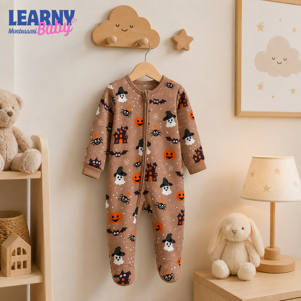 Personalized Halloween Bamboo Baby Footie Zippy, Custom Name Ghost Pumpkin Baby Pajamas, Spooky Newborn Coming Home Outfit