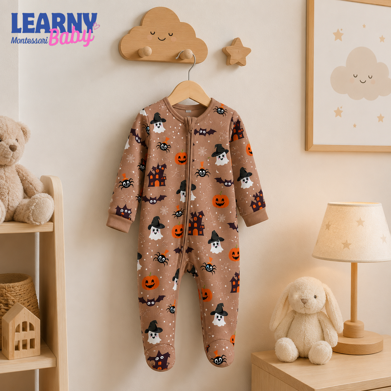Personalized Halloween Bamboo Baby Footie Zippy, Custom Name Ghost Pumpkin Baby Pajamas, Spooky Newborn Coming Home Outfit
