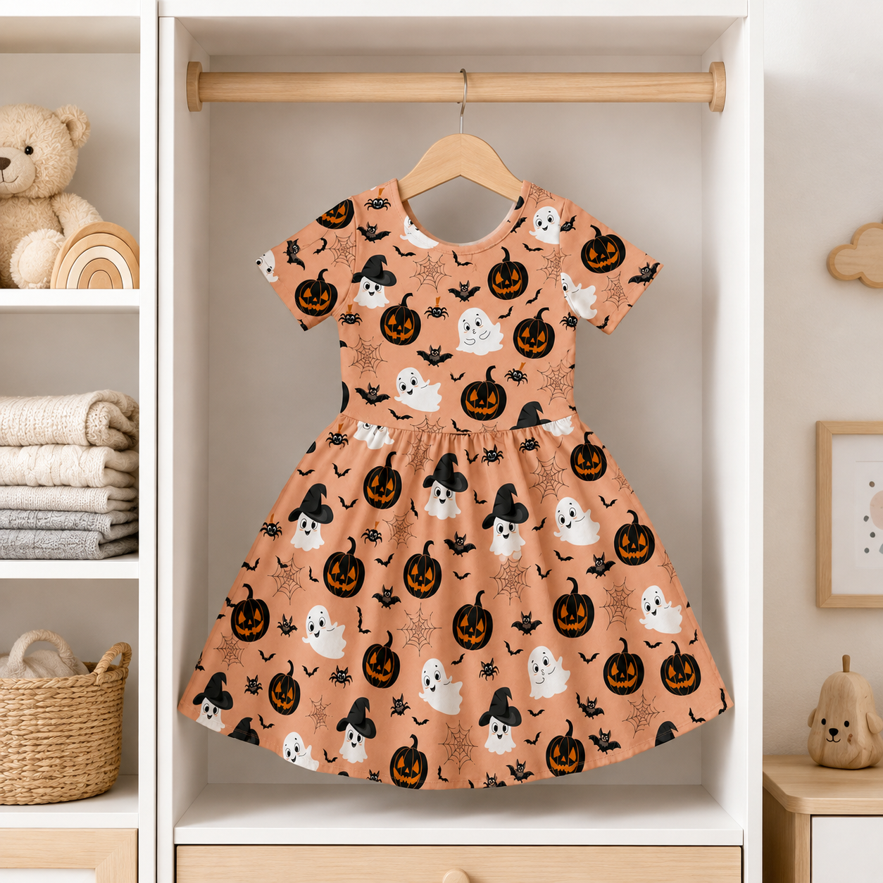 Cute Ghost & Pumpkin Halloween Bamboo Twirl Dress for Girls – Kids Trick-or-Treat Outfit